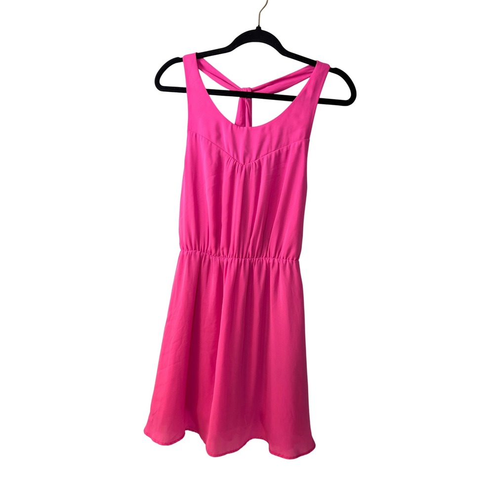 H&M Y2K Neon Pink Midi Dress 6 Barbiecore Halterneck Empire Waist Baby Doll Twee
